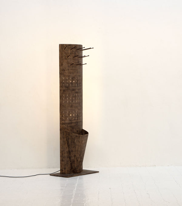 Folk Craft Brutalist Hall Stand / Floor Lamp, c.1980