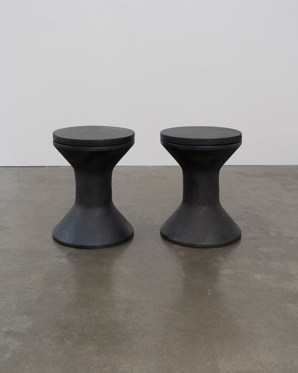 Patinated Steel and Plywood Stool / Side Table