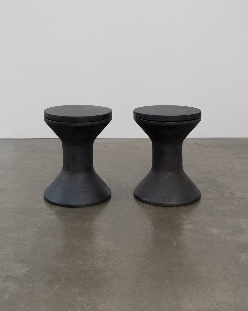 Patinated Steel and Plywood Stool / Side Table