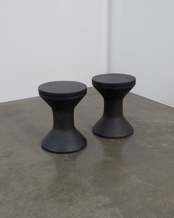 Patinated Steel and Plywood Stool / Side Table