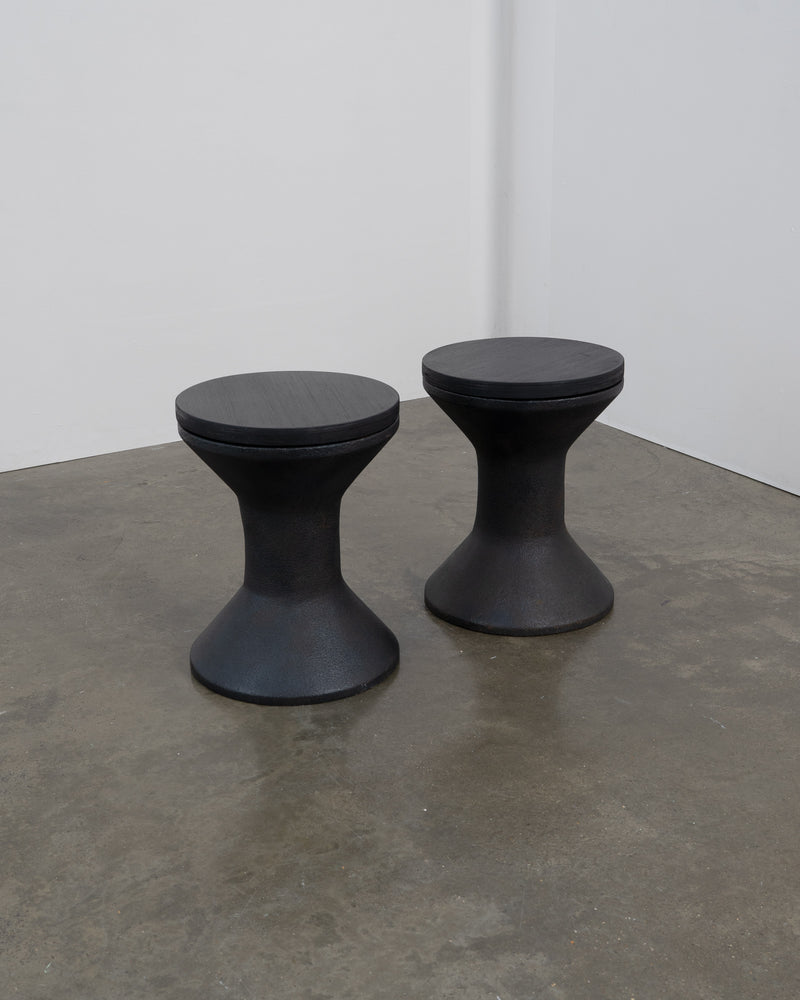 Patinated Steel and Plywood Stool / Side Table