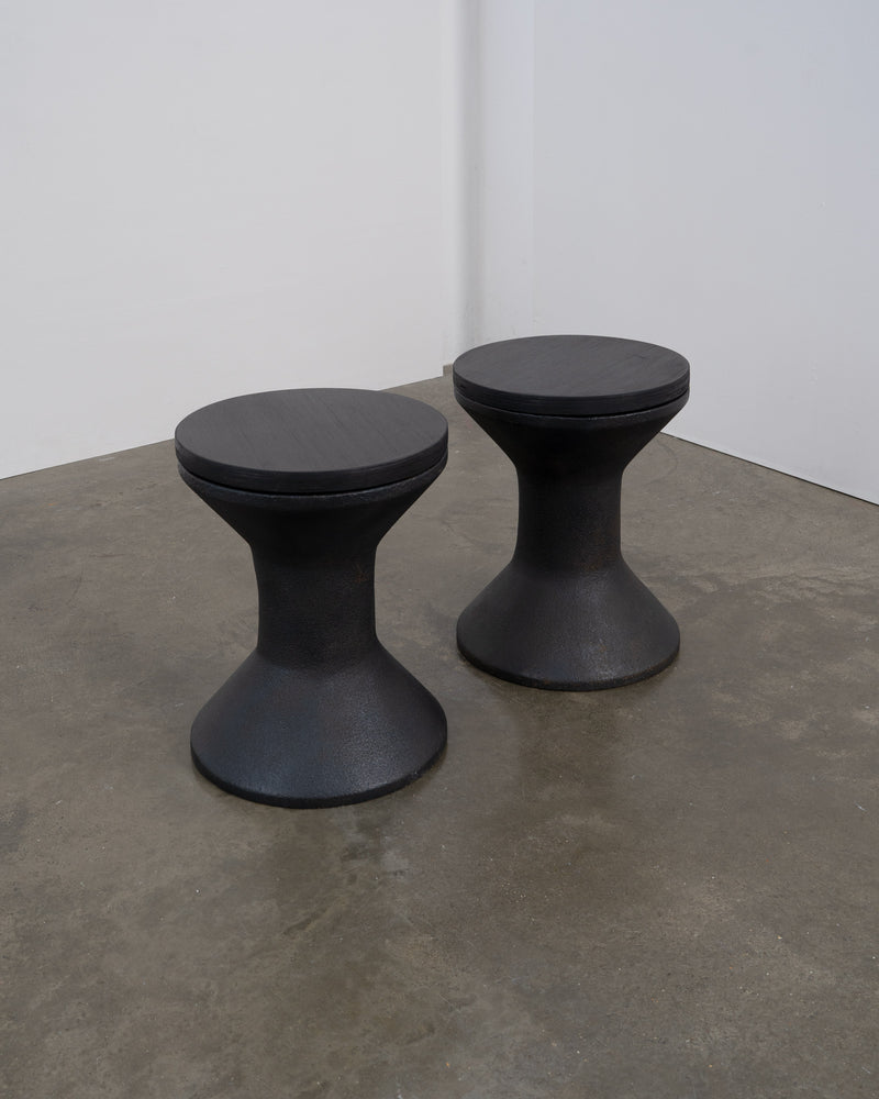 Patinated Steel and Plywood Stool / Side Table