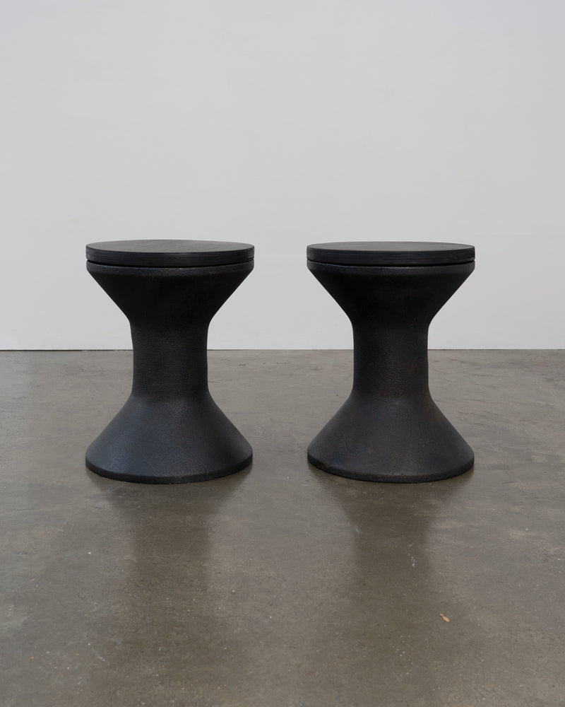 Patinated Steel and Plywood Stool / Side Table