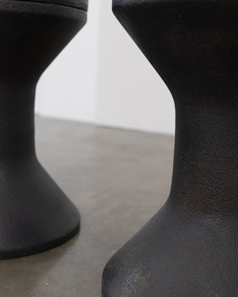 Patinated Steel and Plywood Stool / Side Table