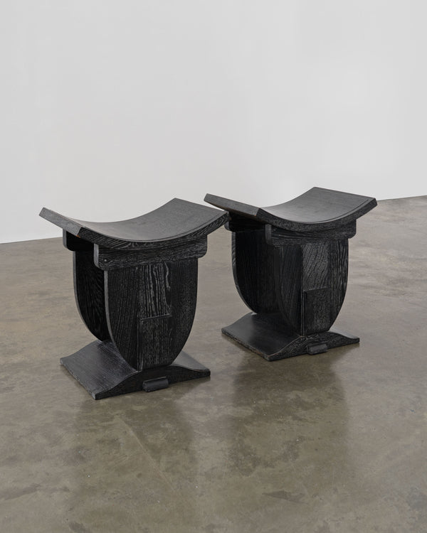Vintage Ebonised Oak Stool