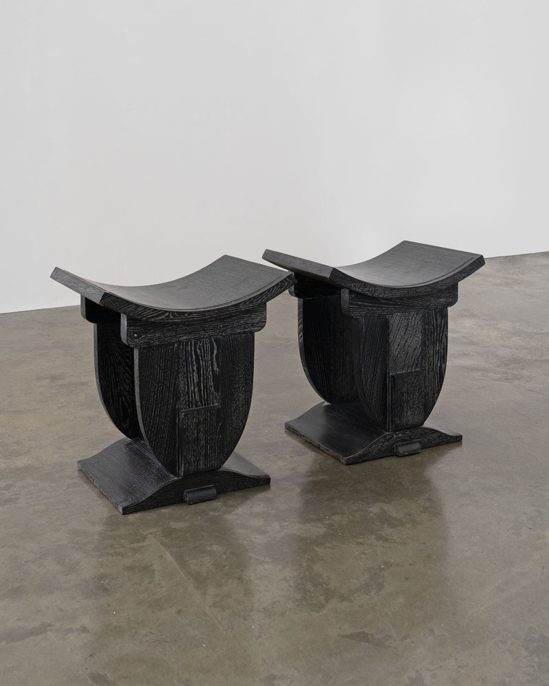 Vintage Ebonised Oak Stool