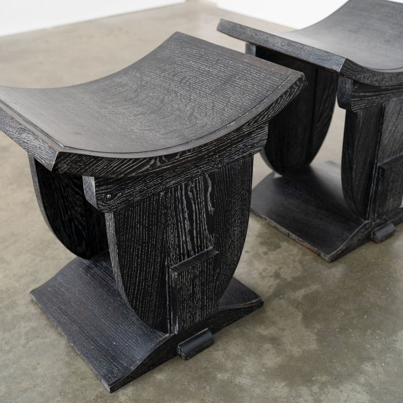Vintage Ebonised Oak Stool