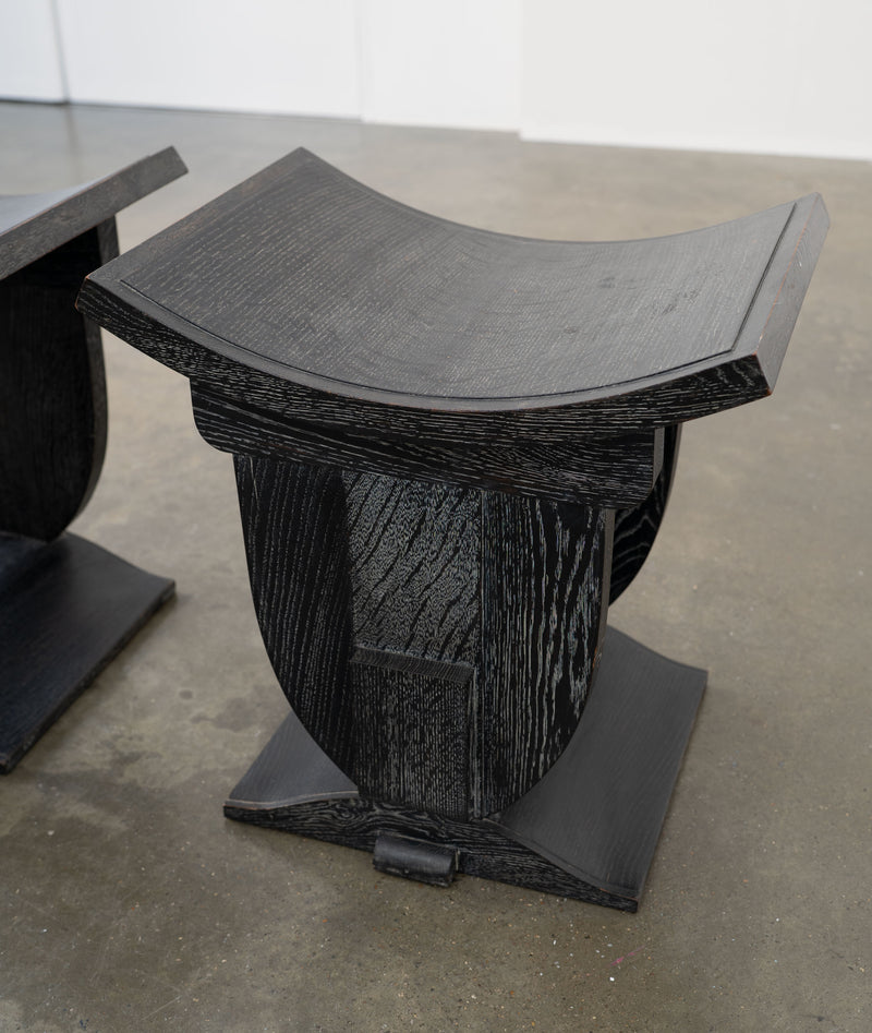 Vintage Ebonised Oak Stool