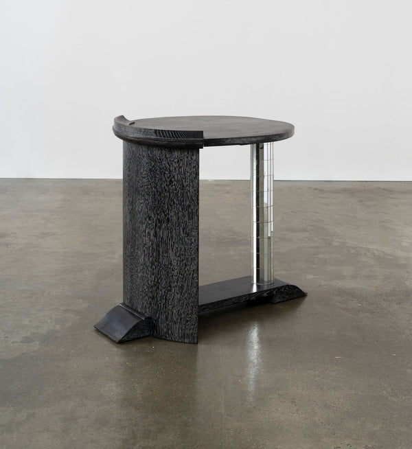 Vintage Ebonised Oak and Mirror Mosaic Pedestal Table