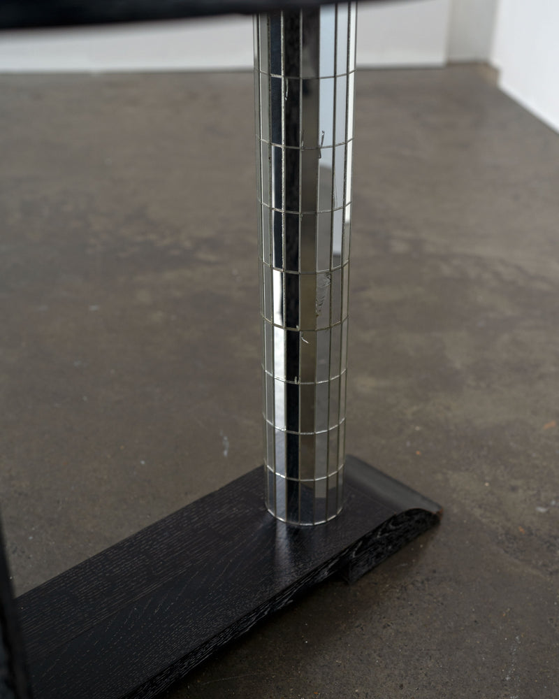 Vintage Ebonised Oak and Mirror Mosaic Pedestal Table