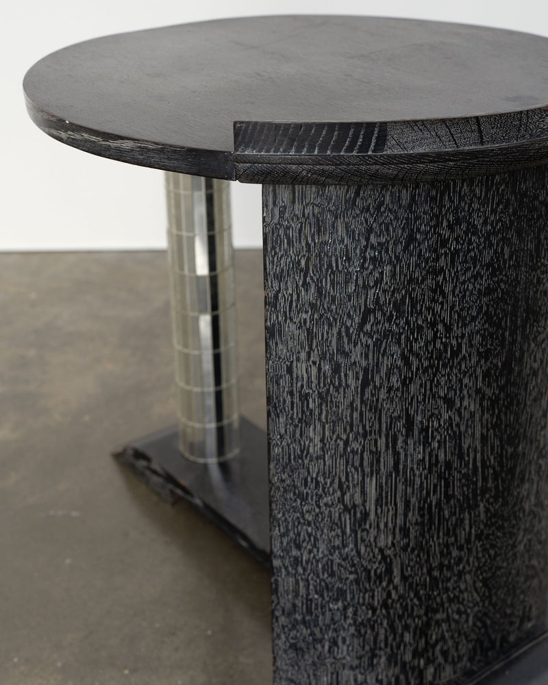 Vintage Ebonised Oak and Mirror Mosaic Pedestal Table