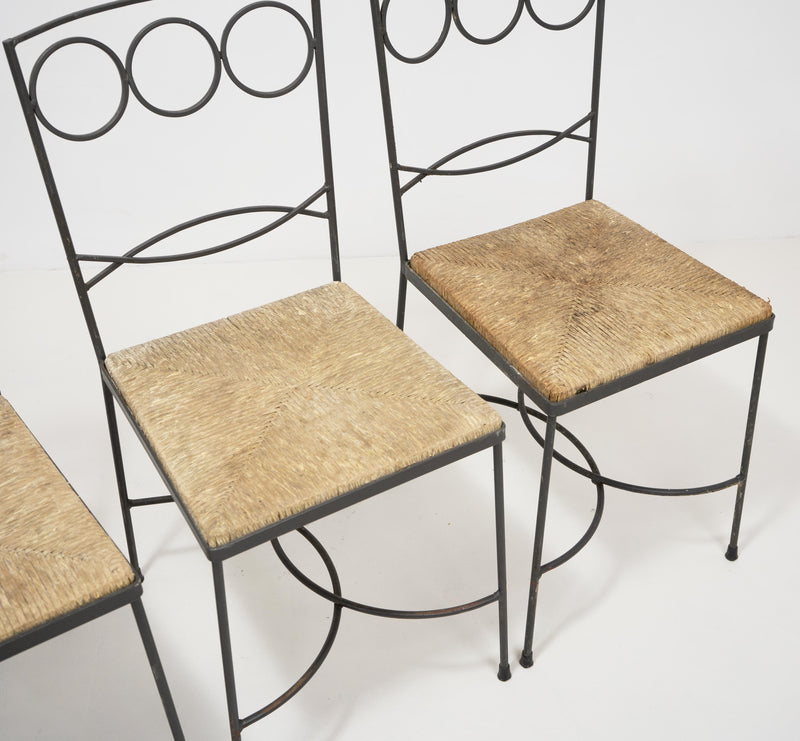 Vintage Italian Metal and Straw Bistro Chairs