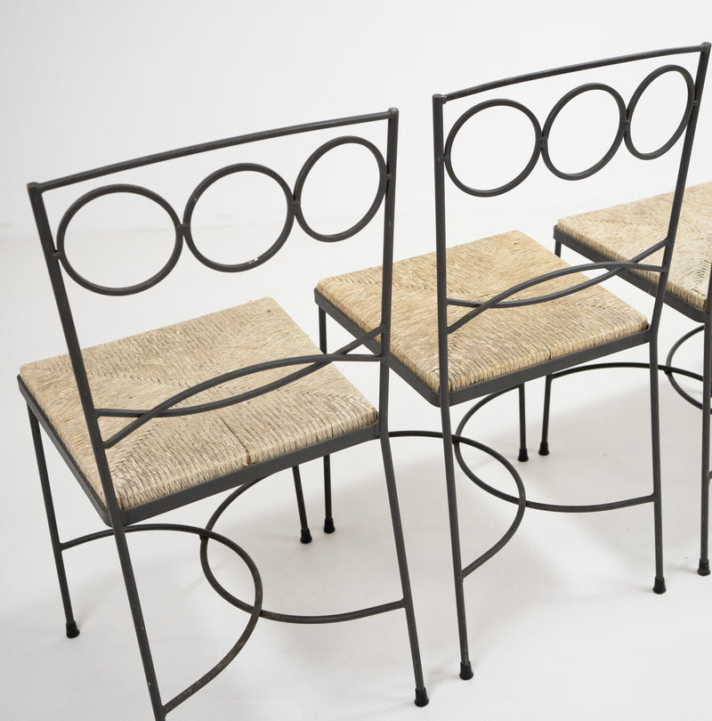 Vintage Italian Metal and Straw Bistro Chairs