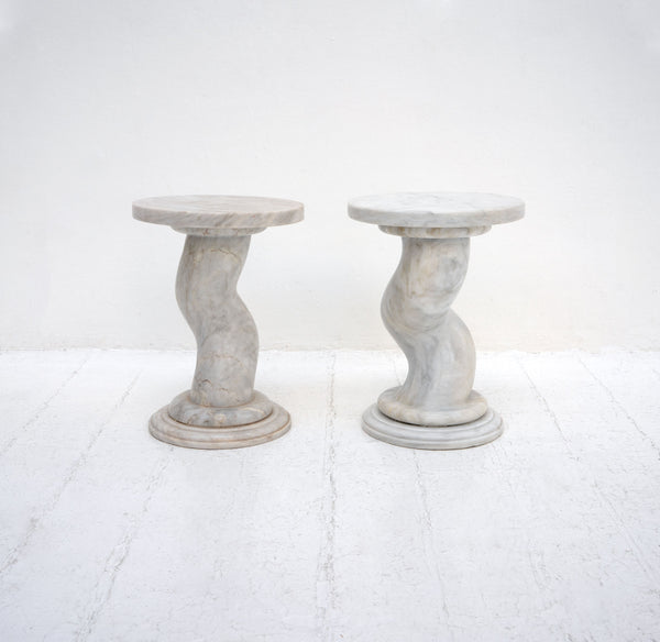 Vintage Carrara Marble Pedestals / Side Tables