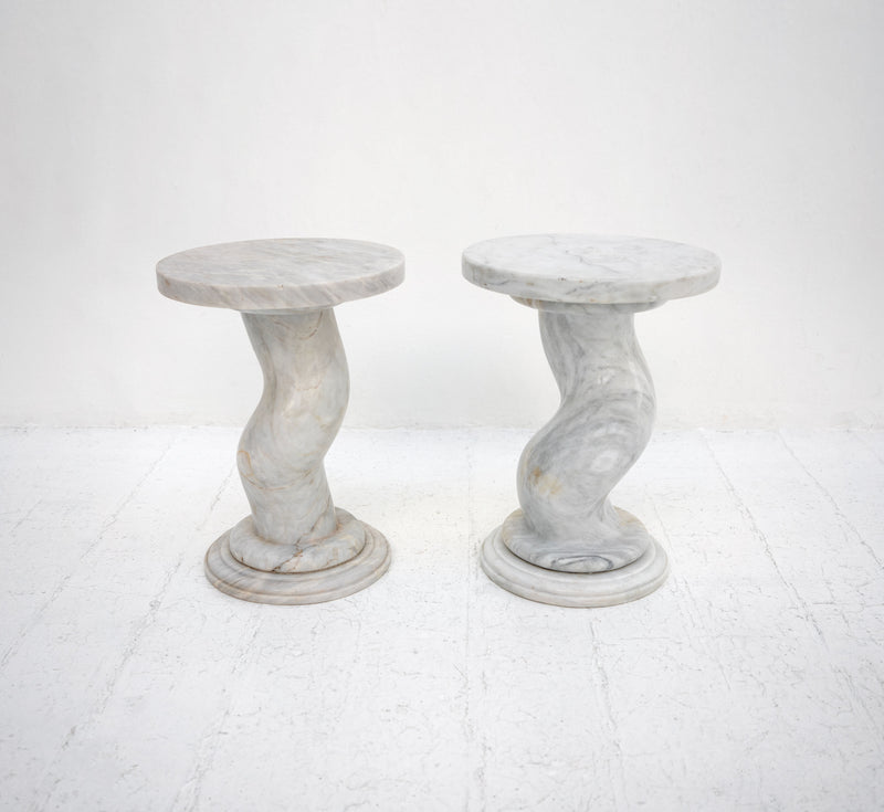 Vintage Carrara Marble Pedestals / Side Tables