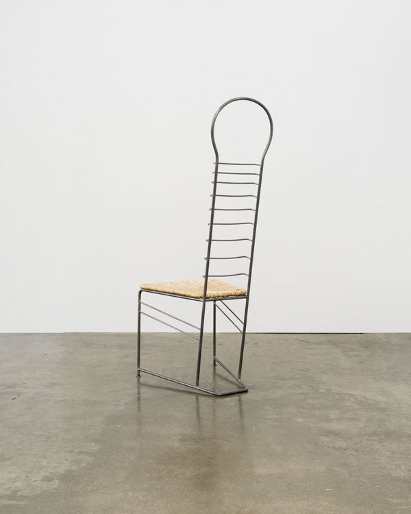 Vintage Sculptural Steel and Straw Chair