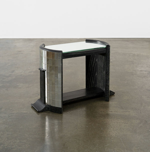 Vintage Ebonised Oak and Mirror Mosaic Side Table