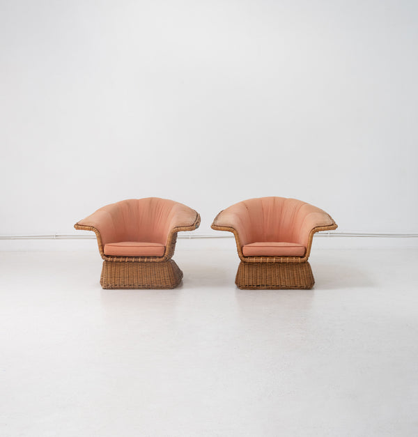 A Pair of Wicker Armchairs by Lyda Levi for McGuire, c.1970