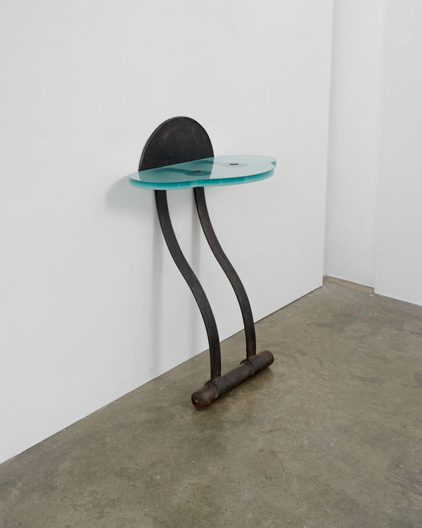 Artisanal Wrought Iron and Cast Glass Leaning Console Table
