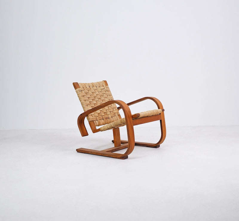 Bentwood and Rush Cantilever chair attrb. Giuseppe Pagano, c.1940