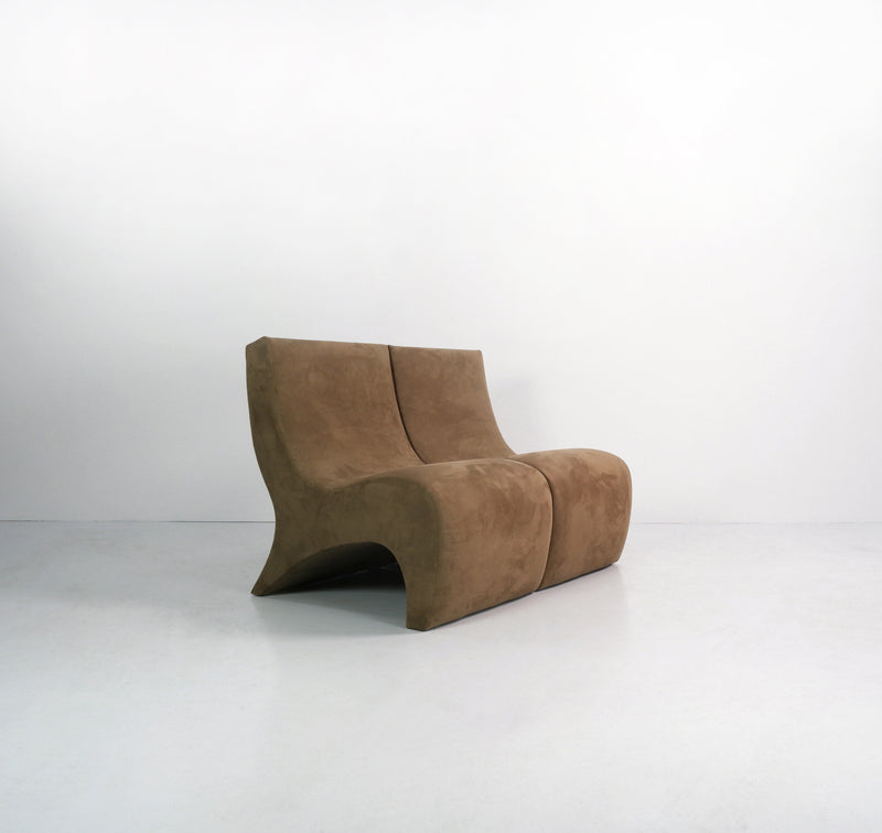 Pair of Postmodern Suede Slipper Chairs