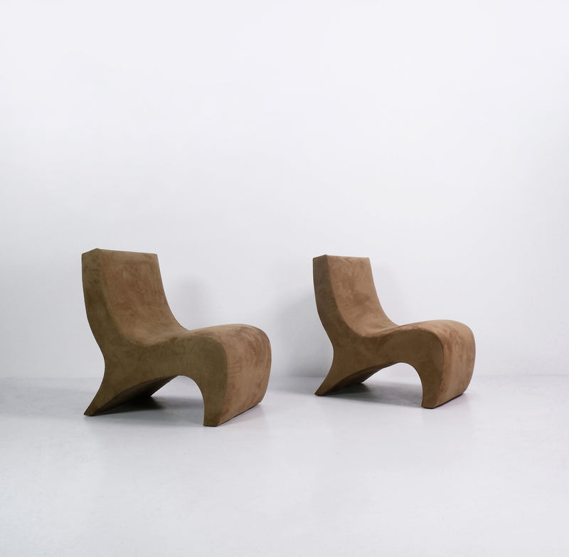 Pair of Postmodern Suede Slipper Chairs
