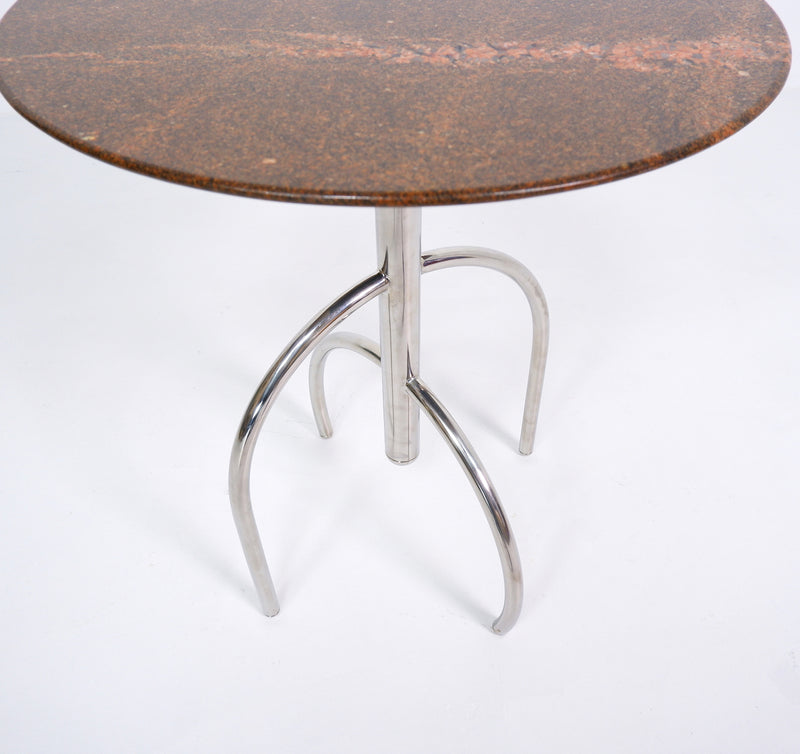 Postmodern Granite and Steel Side Table